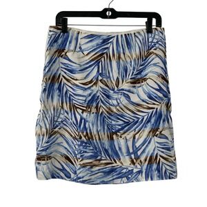 Tommy Bahama Women's Lined Linen Skirt Blue Brown White Leaf Print Tropical Sz 6